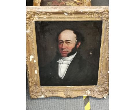 A 19th century portrait of a gentleman, oil on canvas, set in an ornate gilt wood frame A/F 60cm x 50cm Location: LWB 