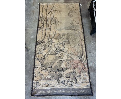 A German machine tapestry of a hunting scene, 300cm high