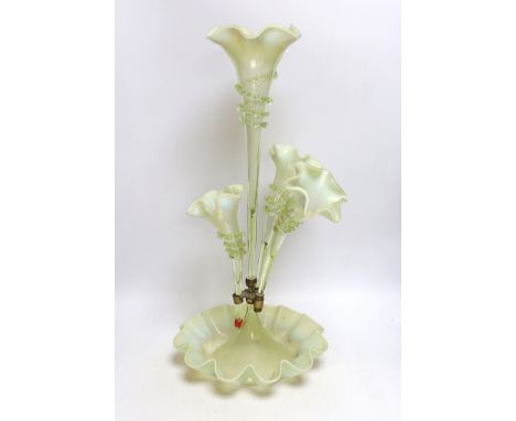 A Victorian Vaseline glass epergne, 56cm