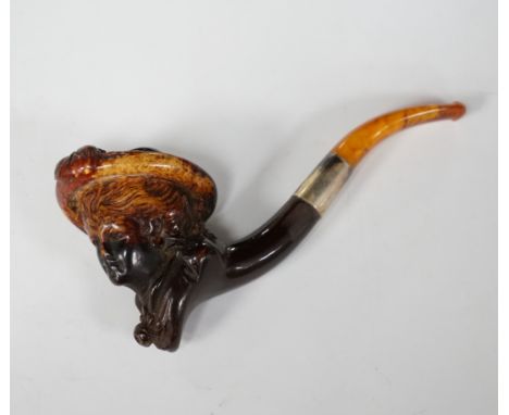 A carved Meerschaum portrait pipe of ‘Mrs Davenport’, late 19th century (see internal note) after a Gainsborough portrait of 