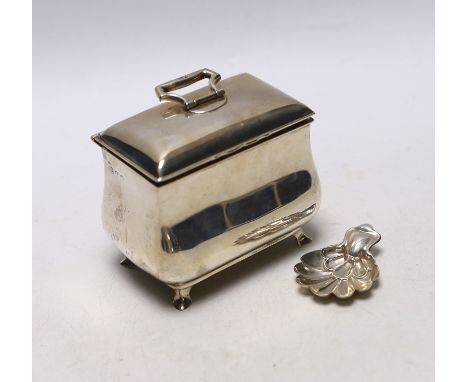 A George V silver bombe shaped tea caddy, S.W. Smith &amp; Co, Birmingham, 1916, width 9cm, together with a later silver cadd