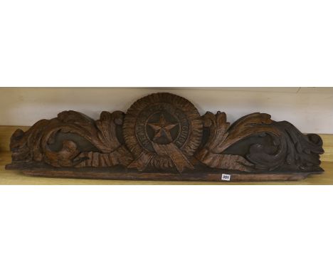 An Anglo-Indian carved hardwood panel with inscribed motto ‘Heavens Light Our Guide’, The motto for the order of the star of 