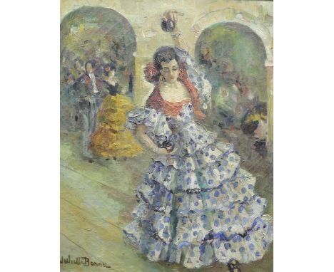 Juliette Bonnet (20th. C), oil on canvas, Flamenco dancers, signed, 63 x 52cm
