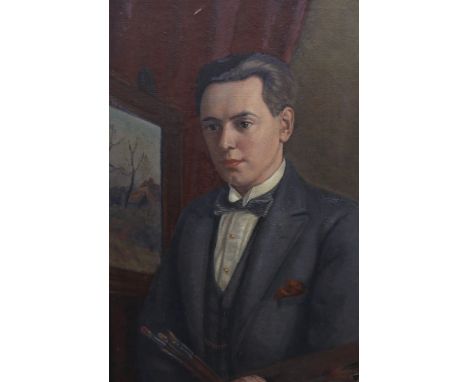 Owen Forrest (20th. C), oil on canvas, Portrait of an artist, probably a self-portrait, unsigned, 75 x 52cm