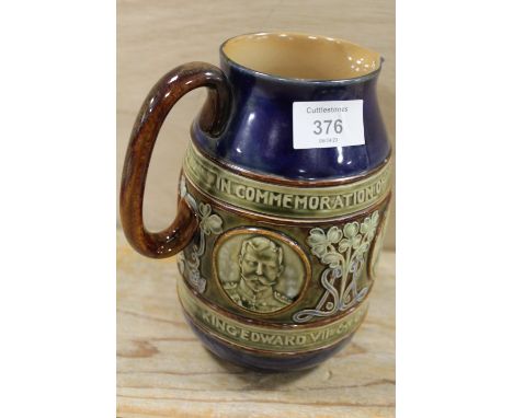 A VINTAGE DOULTON LAMBETH JUG TO COMMEMORATE KING EDWARD VII &amp; THE QUEEN