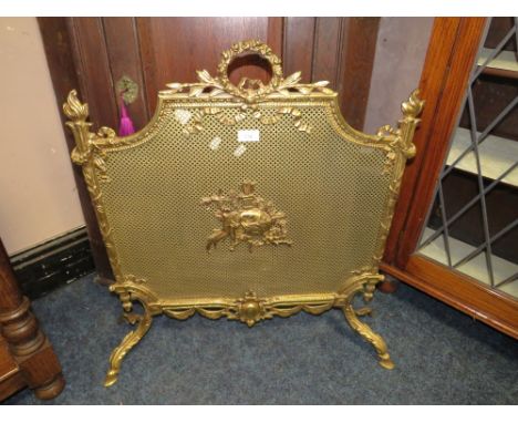 A LOUIS XV STYLE BRASS FIRESCREEN H-74 W-72 CM