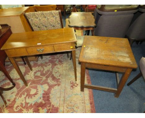 A VINTAGE OAK SIDE TABLE WITH SINGLE DRAWER PLUS ANOTHER TABLE (2)