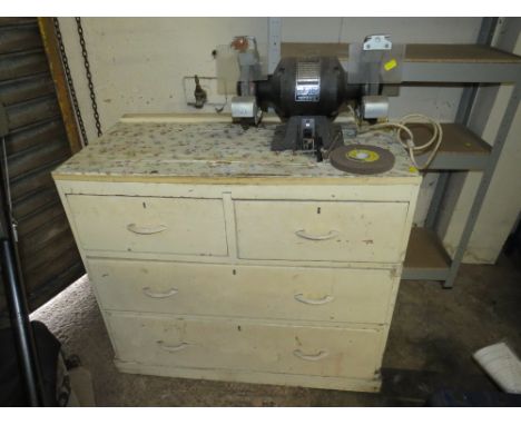 A VINTAGE WHITE CHEST AND BENCH GRINDER
