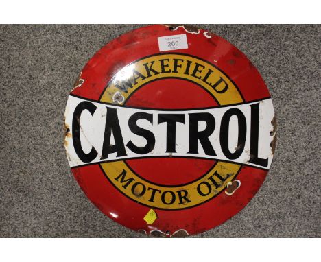 A VINTAGE STYLE ENAMEL CASTROL WAKEFIELD CIRCULAR SIGN