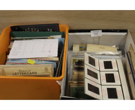 A COLLECTION OF VINTAGE POSTCARDS, SLIDES, ETC 