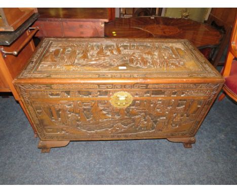 A VINTAGE CAMPHOR WOOD CHEST, W 104 CM A/F