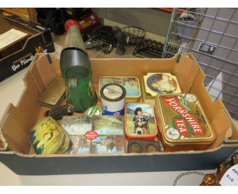 A TRAY OF VINTAGE TINS ETC