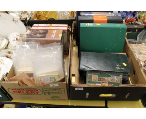 A COLLECTION OF ASSORTED STAMPS, FIRST DAY COVERS, POSTCARDS ETC., CONTAINED IN TWO TRAYS 