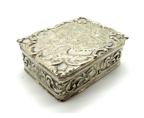 A Dutch Snuff Box, HH (possibly Hubertus Hooijkaas), of rectangular form, allover detailed in relief, depicting windmill and 