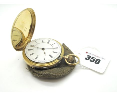 An 18ct Gold Cased Hunter Chronograph Pocketwatch, the white dial with black Roman numerals and centre seconds, the movement 