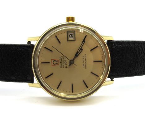 Omega; A Vintage Electronic F300 Hz De Ville Chronometer Gent's Wristwatch, the signed dial with line markers, date aperture 