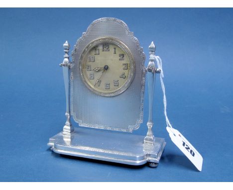 A Decorative Hallmarked Silver Mounted Clock, (makers mark rubbed) Birmingham 1929, the circular dial with Arabic numerals, w