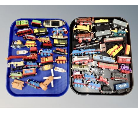 Two trays of Thomas the Tank engine die cast railway wagons and locomotives 