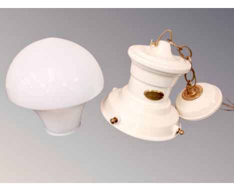 A Ralph Lauren enamelled pendant ceiling light fitting with opaque glass shade 