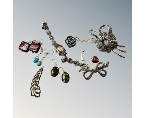 A group of silver and marcasite jewellery 