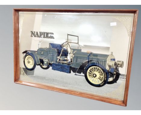 A picture mirror depicting a Napier automobile, width 85 cm 