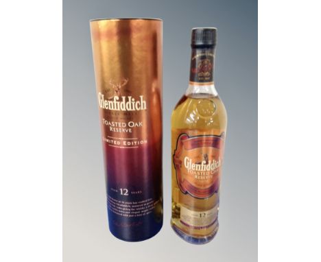 A bottle of Glenfiddich toasted oak reserve single malt scotch whisky aged 12 years 70cl 40% vol in carton 