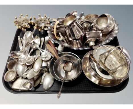 A quantity of silver plated items, flatware, set of six tea light holders, oval dish etc 