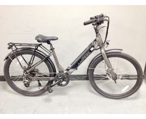 Ampere Deluxe step through electric bike with throttle. Dark grey, size 16" frame with 26" tyres. Battery 10AH up to 40 miles