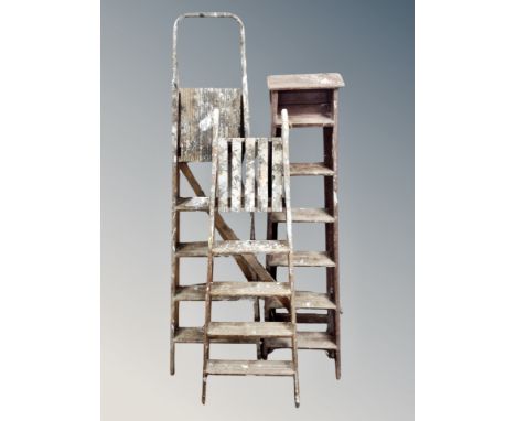 Three vintage wooden step ladders 