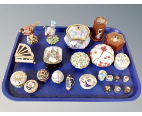 A collection of trinket boxes, Halcyon days, miniature cloisonne examples, two in the form of an Ostrich 