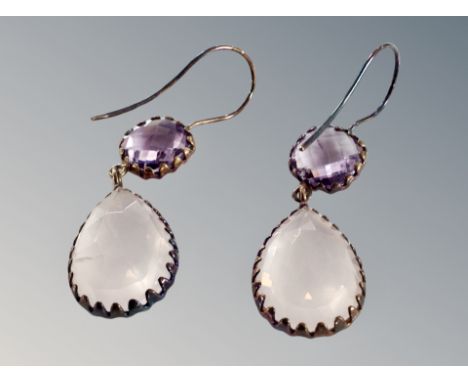 A pair of silver rose quartz earrings 