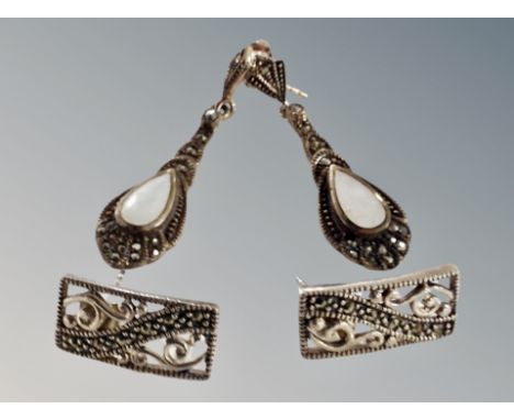 Two pairs of silver Marcasite earrings 