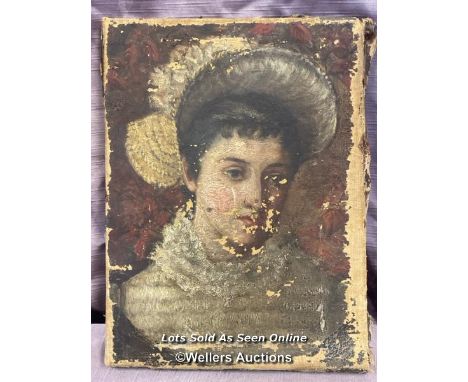 SMALL OIL ON CANVAS PORTRAIT OF A LADY, 20 X 27CM 