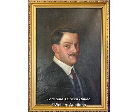 FRAMED OIL ON BOARD PORTRAIT OF A GENTLEMAN, 15 X 52CM 
