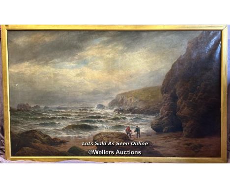 VERY LARGE FRAMED 19TH CENTURY OIL ON CANVAS SEASCAPE BY GEORGE HENRY JENKINS (1813-1914), 159.5 X 98.5CM (CERTIFICATE OF AUT