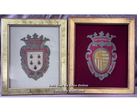 TWO FLORENTINE TAPESTRY FRAMED FAMILY CRESTS 