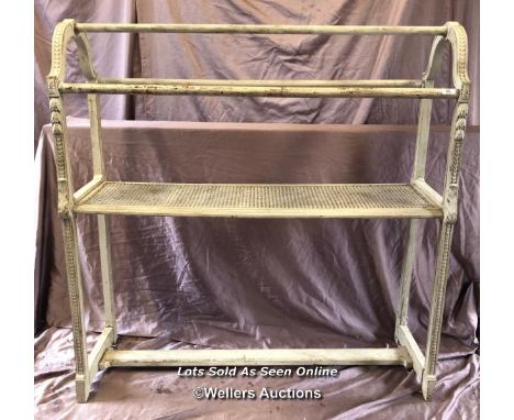 LARGE DECORATIVE PINE TOWEL RAIL WITH LATTICE SHELF, 125 X 40 X 130CM (AS FOUND) 