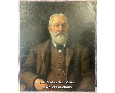 19TH CENTURY OIL ON CANVAS PORTRAIT OF A GENTLEMAN, UNSIGNED, 63.5 X 76.5CM 