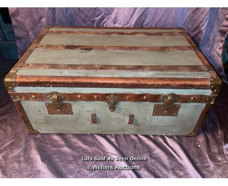 TRUNK WITH BRASS CORNERS, 84 X 52.5 X 34CM 