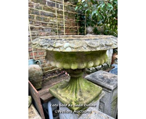 COMPOSITION STONE URN PLANTER. THIS LOT IS LOCATED AWAY FROM THE AUCTION SITE, TO VIEW THIS YOU WILL NEED TO MAKE AN APPOINTM