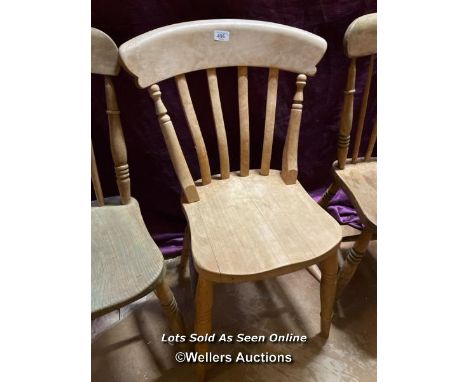 THREE STICK BACK DINING CHAIRS, LARGEST 52.5 X 39 X 83CM 