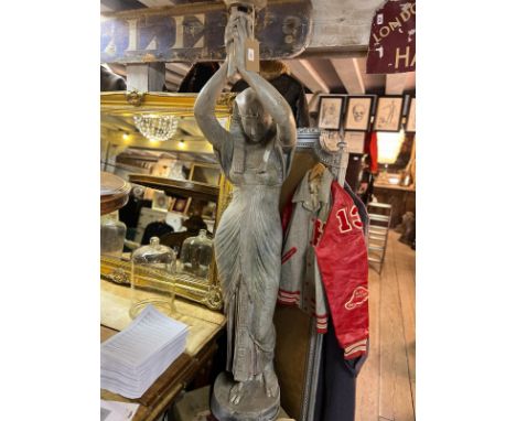 LARGE PLASTER FLOOR LAMP FITTED FOR ELECTRICITY IN THE FORM OF CLEOPATRA / EGYPTIAN GODESS EPPROX 195CM HIGH