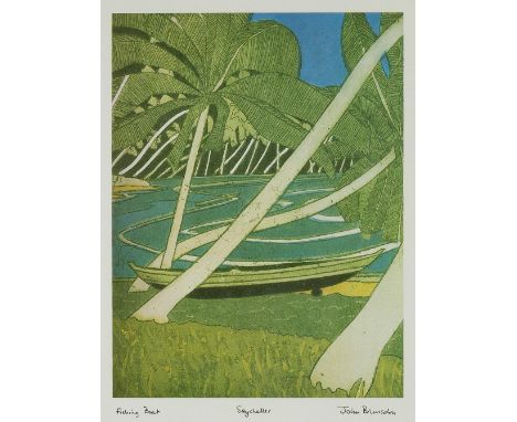 John Brunsdon (1933-2014) Fishing Boat Seychelles signed and titled in ink (in the margin) lithograph 38 x 30cm.