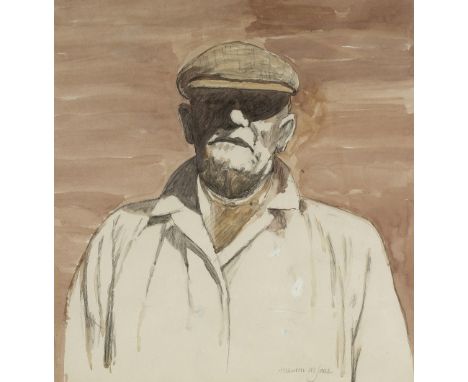 Aneurin M. Jones (1930- 2017)  Portrait of a farmer wearing a flat cap signed in pencil (lower right) mixed media 39 x 36cm.
