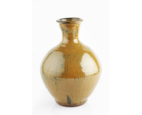 Trevor Corser (1938-2015) at Leach Pottery Bottle vase ochre glaze impressed potter's and pottery seals 31cm high.