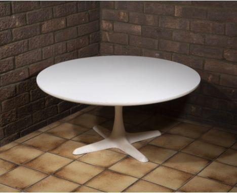 Maurice Burke (1921-2013) for Arkana Tulip coffee table white laminate and enamelled metal 42cm high, 92cm diameter. Provenan