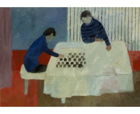 Morwenna Thistlewaite (1912-2000) The Game of Chess signed and titled (to reverse) watercolour 18 x 24cm.