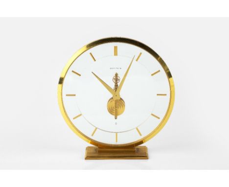 Jaeger LeCoultre Skeleton clock model 474, circular dial, brass and perspex 19.5cm high.
