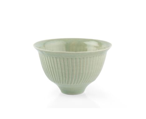 David Leach (1911-2005) Bowl celadon with cut sides impressed potter's seal,  7.5cm high, 12cm diameter.