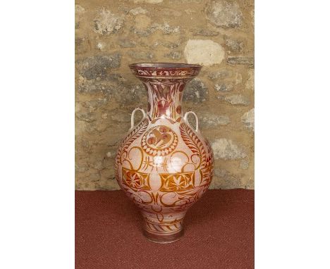 Alan Caiger-Smith (1930-2020) Monumental floor vase decorated in red and gold lustre signed 97cm high. Provenance:The vase wa